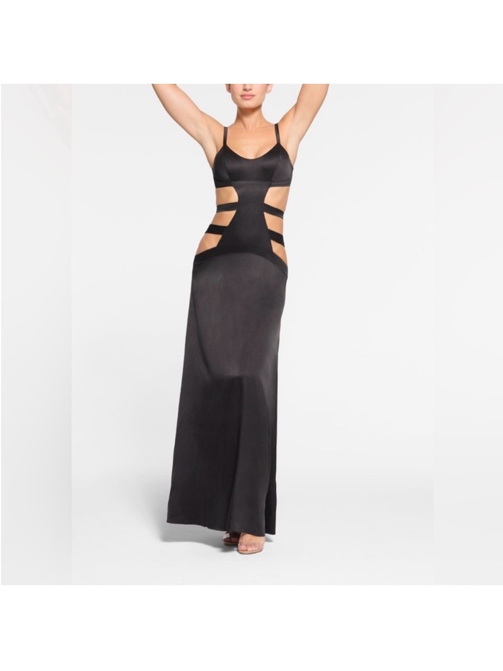 SKIMS Black Satin Cutout Maxi Dress